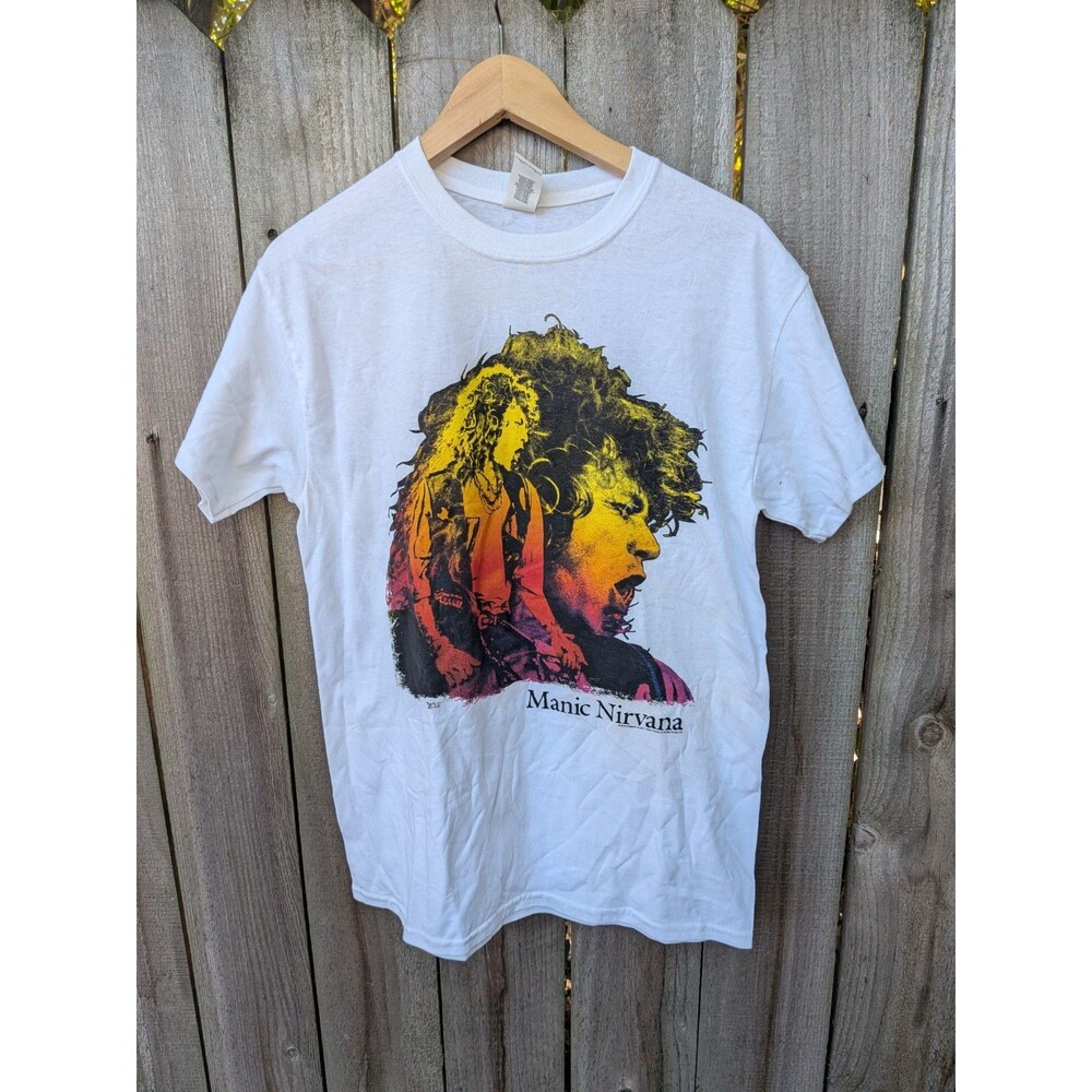 Robert Plant Manic Nirvana T Shirt Medium White Reprint Deadstock 2018